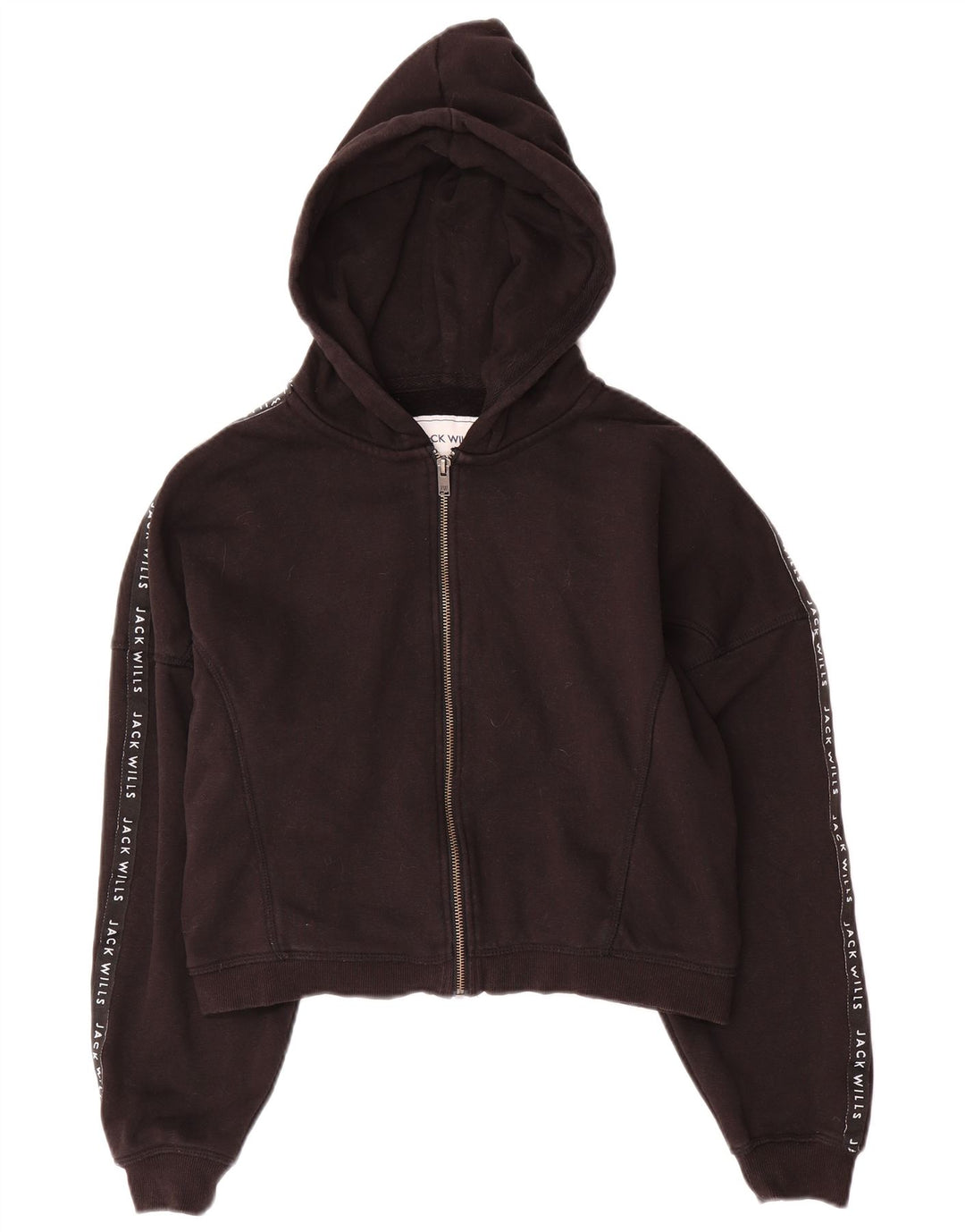 JACK WILLS Pulover oversized Crop Zip Hoodie pentru femei UK 10 Small Black