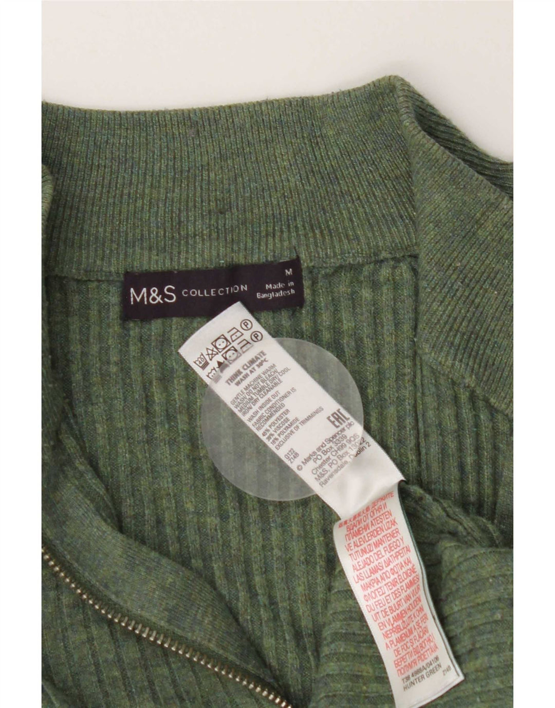 Pulover pentru femei Marks & Spencer, cu fermoar și gât, UK 14 Poliester verde mediu