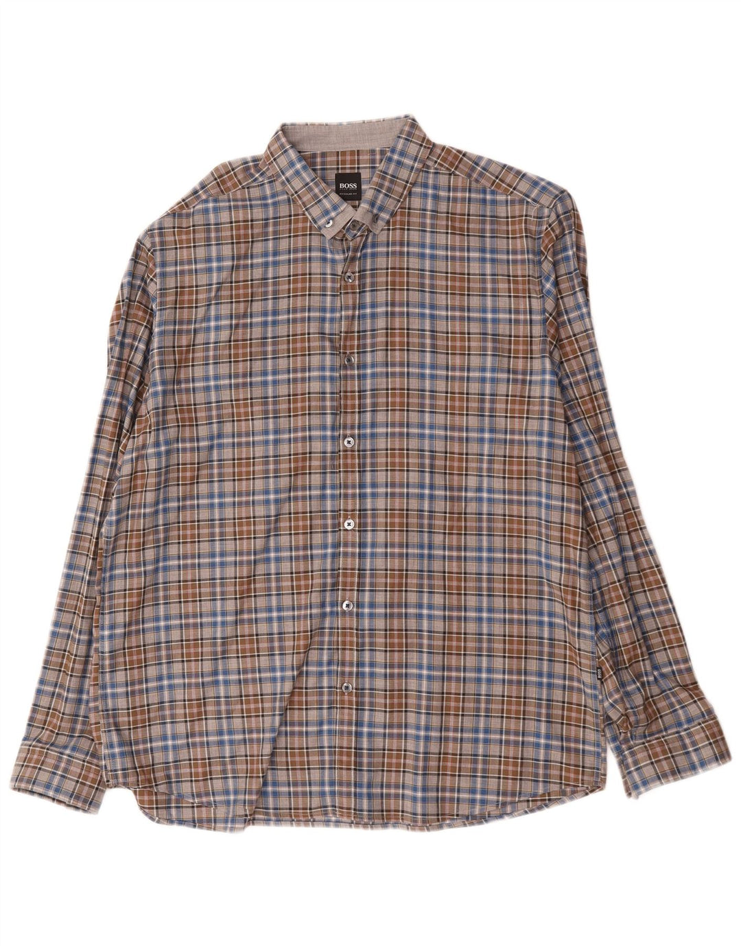 Cămașă pentru bărbați Hugo Boss Regular Fit XL, maro, bumbac cu carouri