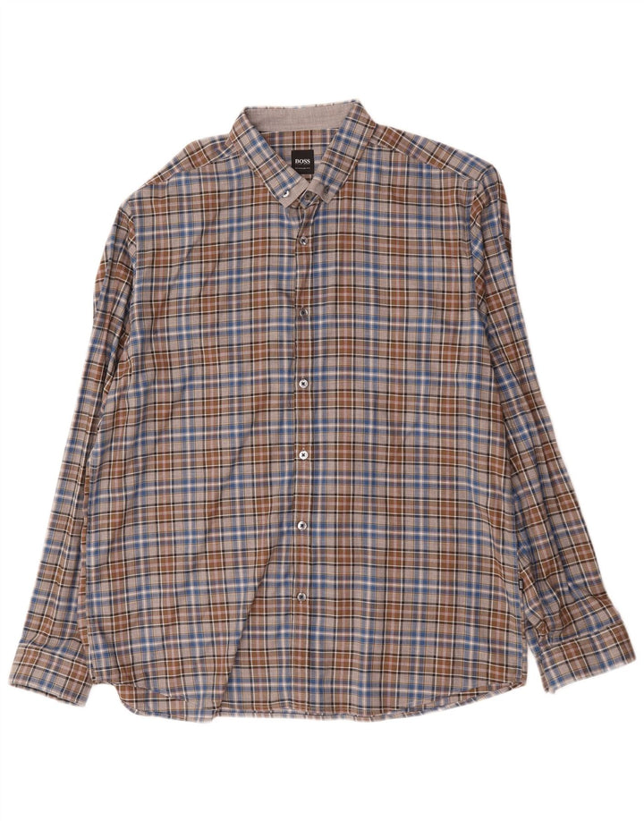 Cămașă pentru bărbați Hugo Boss Regular Fit XL, maro, bumbac cu carouri