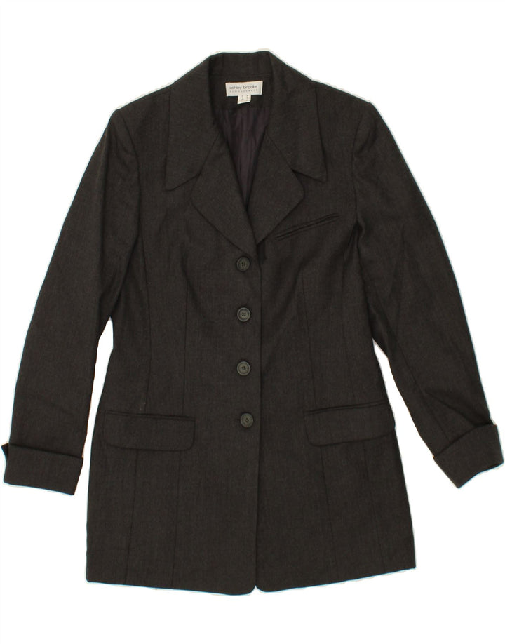 ASHLEY BROOKE Womens Longline 4 Button Blazer Jacket UK 12 Medium  Grey Vintage Ashley Brooke and Second-Hand Ashley Brooke from Messina Hembry 