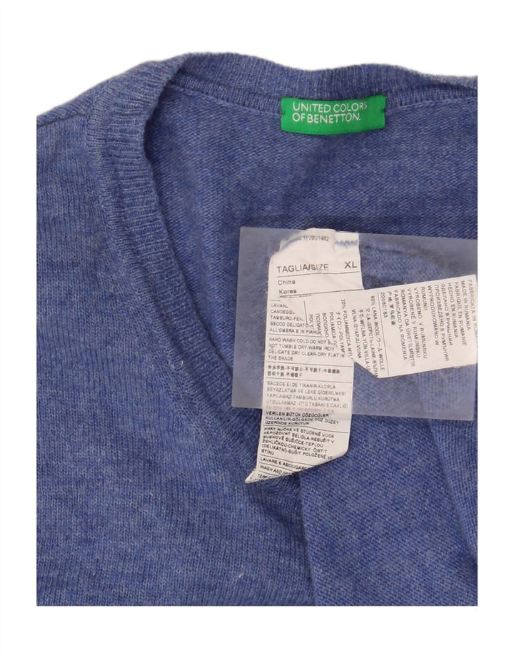 Pulover pentru bărbați BENETTON cu gât crew, XL, lână albastră