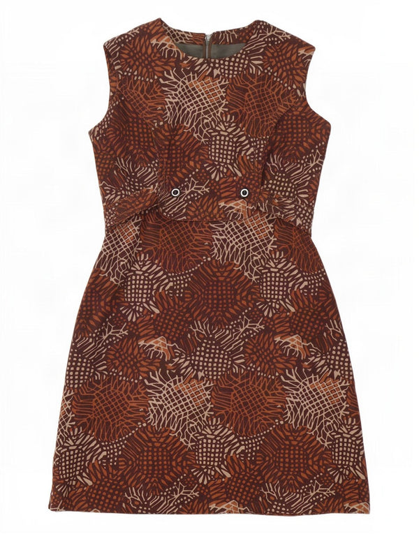 Rochie vintage pentru femei fără mâneci, în formă de A UK 16, mare, maro, geometrică