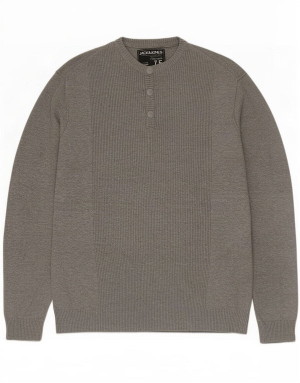 Pulover Jack & Jones pentru bărbați, cu gât cu nasturi, XL, gri