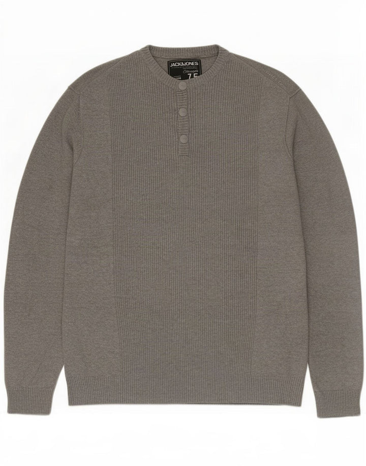 Pulover Jack & Jones pentru bărbați, cu gât cu nasturi, XL, gri
