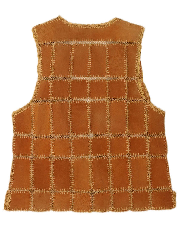 Vestă vintage pentru femei din piele intoarsa XL maro mozaic