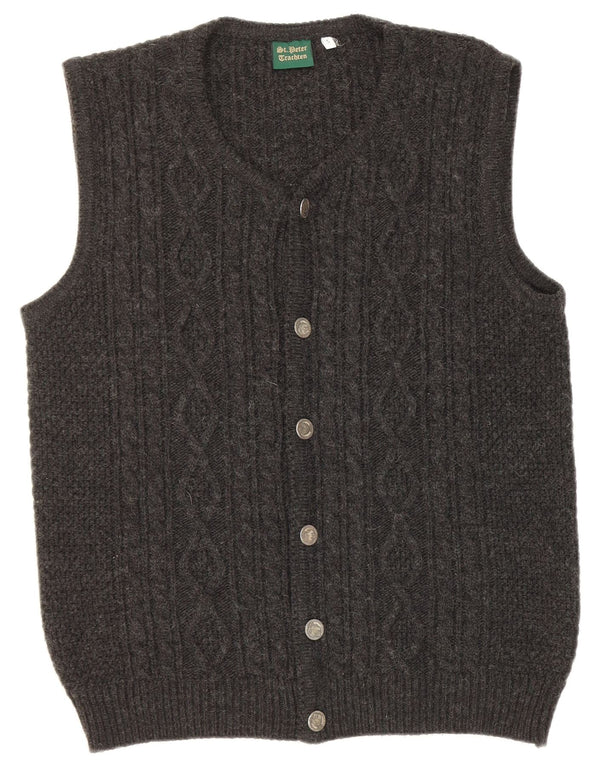 Cardigan vintage fără mâneci pentru bărbați, mic, gri acrilic