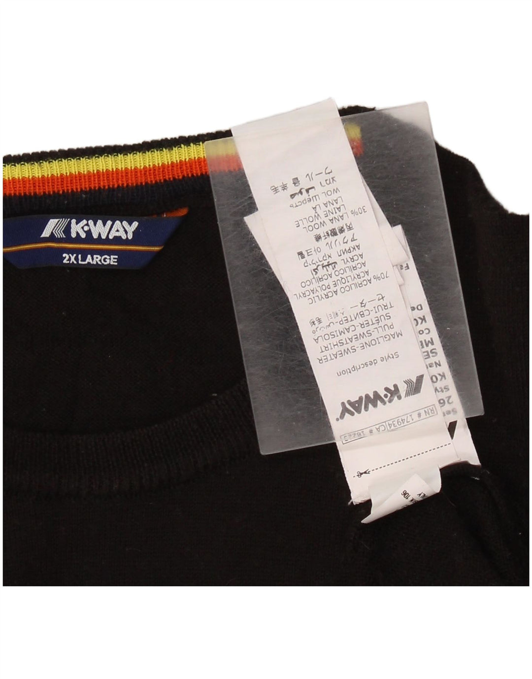 Pulover K-Way pentru bărbați, cu gât crew, 2XL, acrilic negru