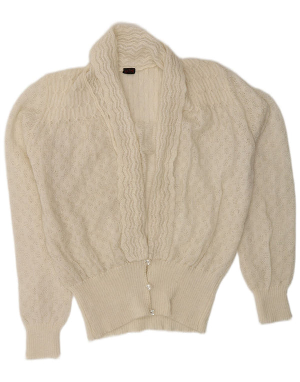 Pulover cardigan pentru femei VINTAGE UK 16, mare, alb, acrilic