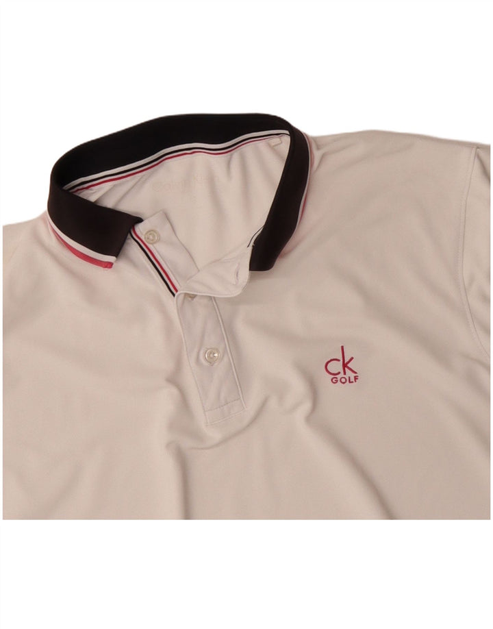 CALVIN KLEIN Polo de golf pentru bărbați, mare, alb, din poliester