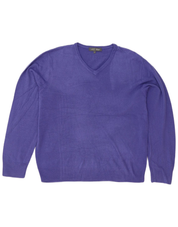 Marks & Spencer Mens V-Neck Jumper Sweater Large Purple Acrylic