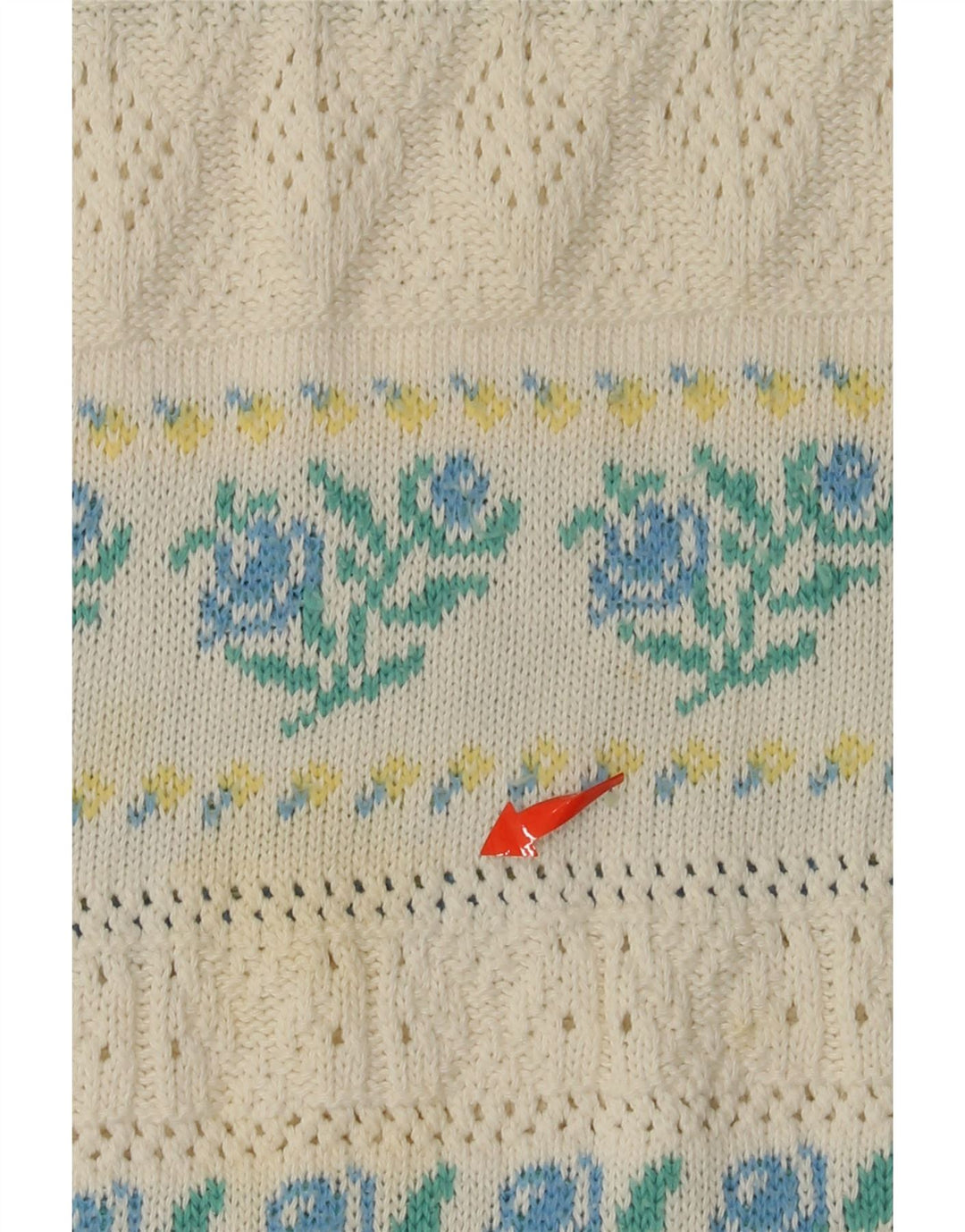 Pulover VINTAGE pentru damă, cu gât de barcă, IT 46, mare, alb, acrilic, floral