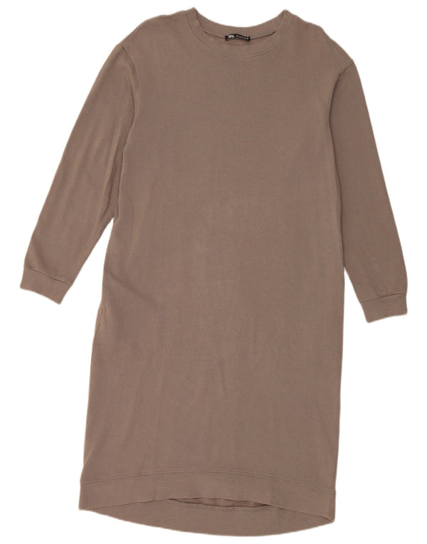 Rochie cu mânecă lungă pentru femei Zara UK 10 Bumbac gri mic