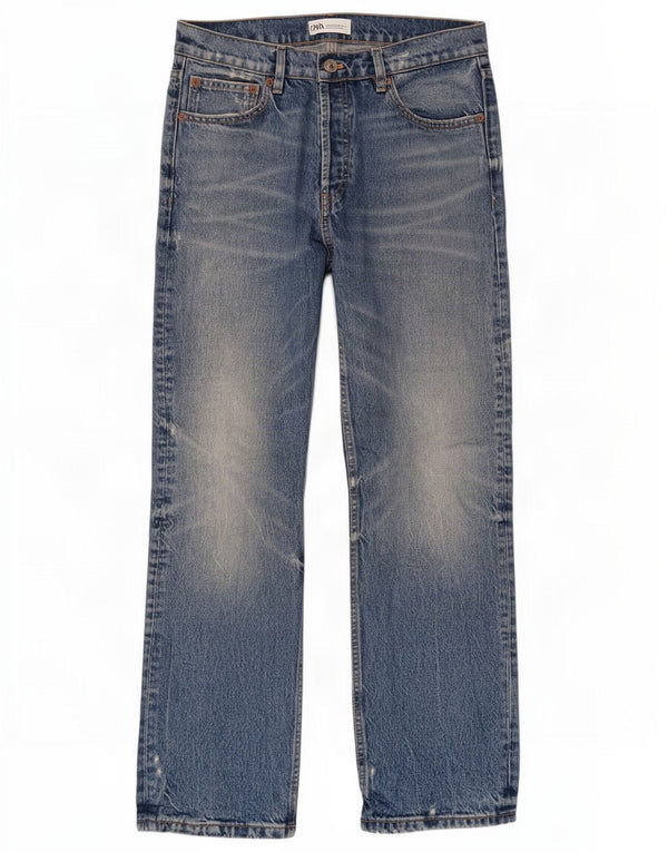 Blugi drepti pentru femei cu talie înaltă Zara EU 36 XS W26 L28 Bumbac albastru