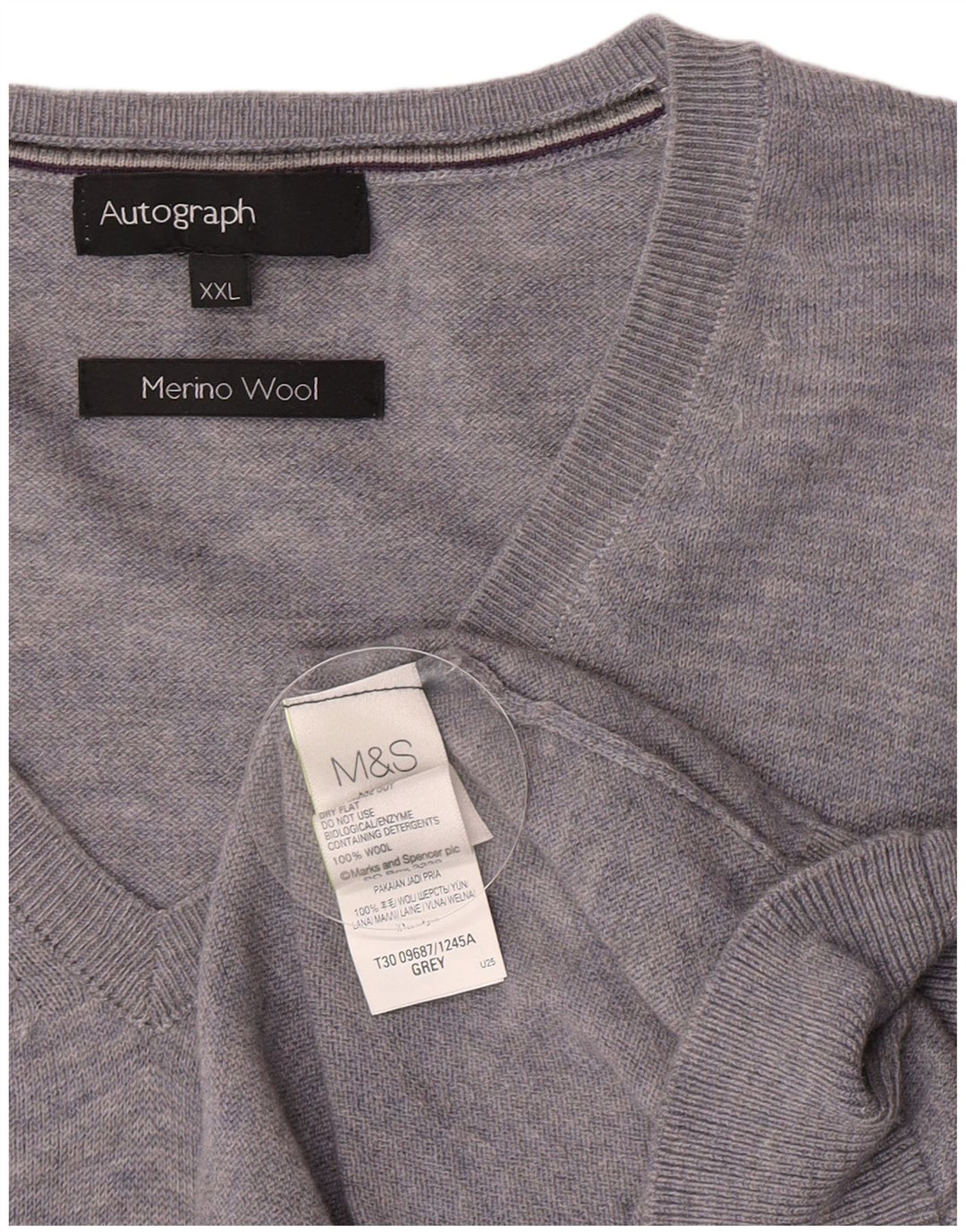 Pulover cu decolteu în V cu autograf pentru bărbați Marks & Spencer, lână gri 2XL