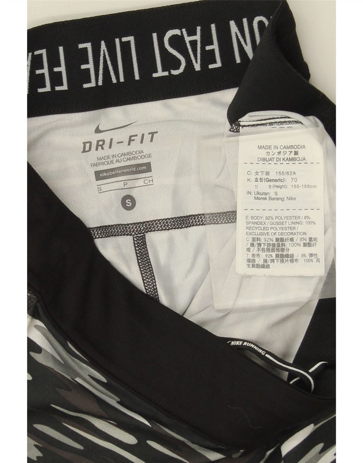 NIKE Womens Dri Fit Capri Leggings UK 10 Small  Black Camouflage Polyester Vintage Nike and Second-Hand Nike from Messina Hembry 