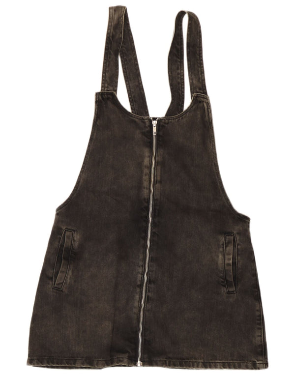Zara Womens Trafaluc Mini Denim Salopetă Rochie UK 12 Medium Black Bumbac