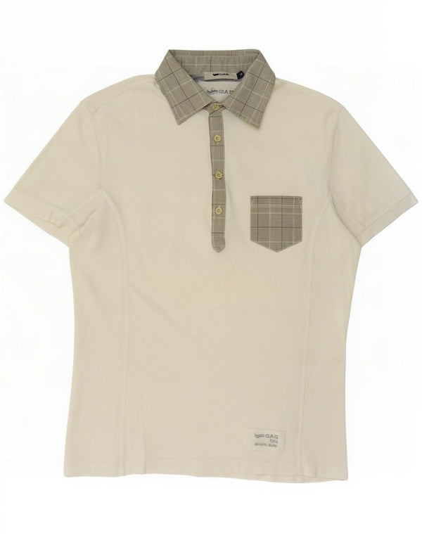 Gas Tricou polo pentru femei UK 14 Medium Off White Colorblock Bumbac