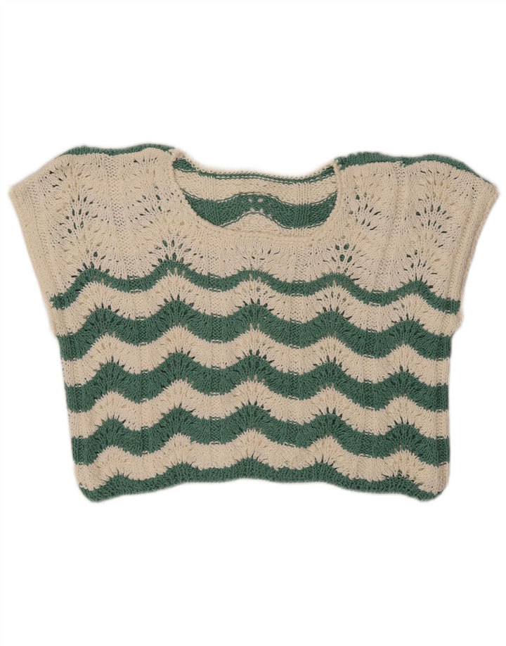 VINTAGE Crop Crochet Vest Tank Top pentru femei UK 14 Medium Green Chevron