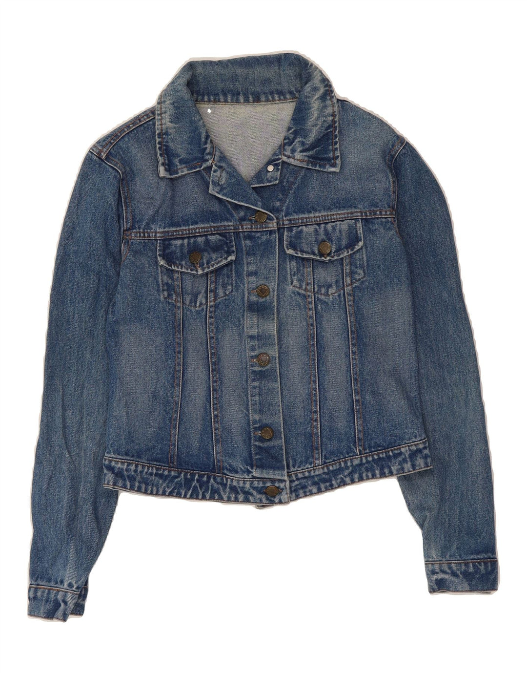 VINTAGE Womens Crop Denim Jacket UK 12 Medium Blue Cotton Vintage Vintage and Second-Hand Vintage from Messina Hembry 
