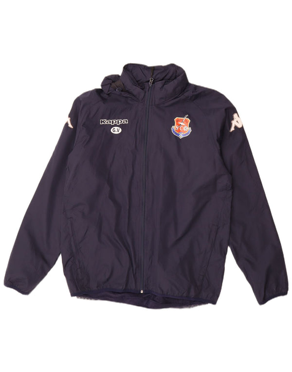 KAPPA Mens Graphic Hooded Tracksuit Top Jacket Medium Navy Blue Polyester