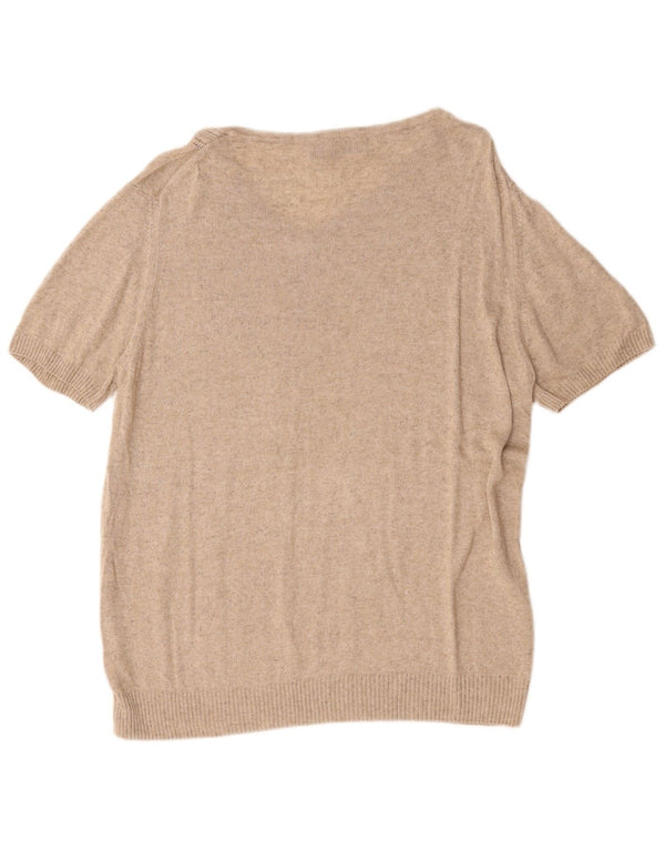 Pulover pentru femeie Zara cu mânecă scurtă cu decolteu în V, UK 18 XL, bej, pete