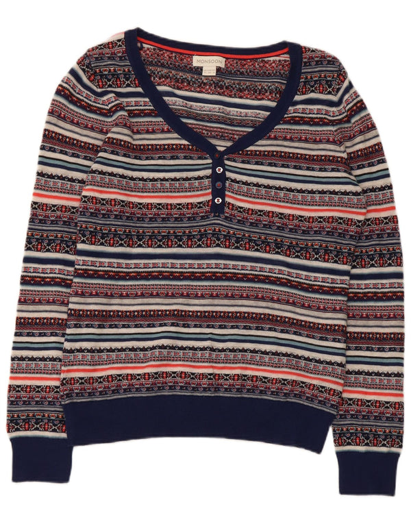 Monsoon Pulover cu decolteu în V pentru femei UK 12 Medium Multicolor Fair Isle