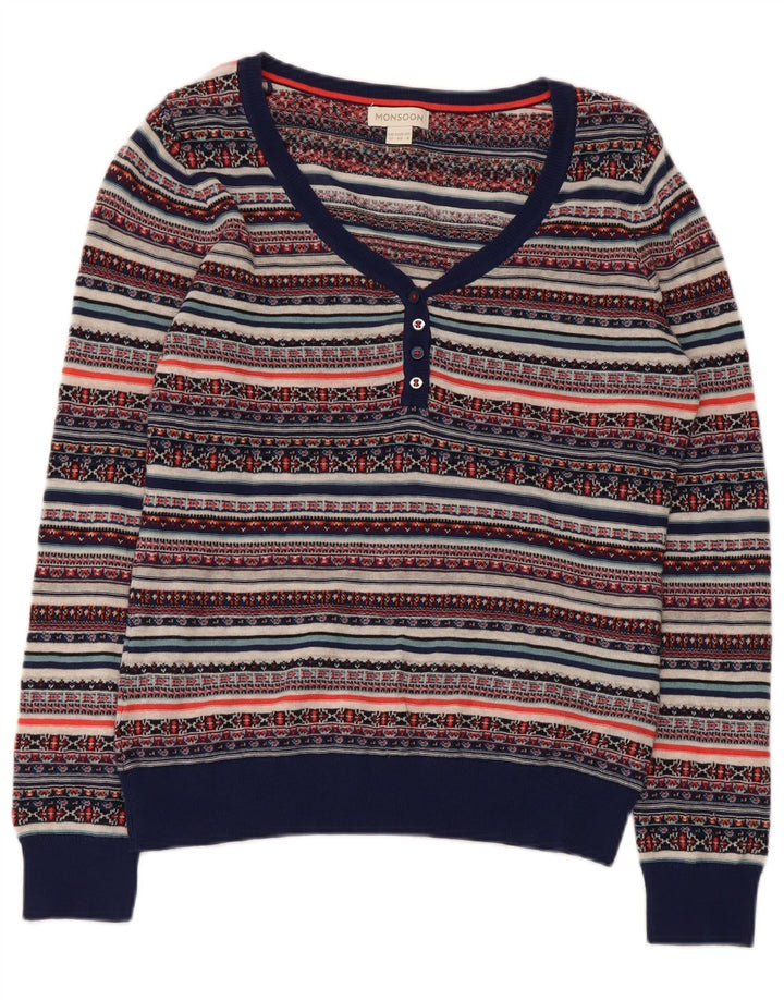 Monsoon Pulover cu decolteu în V pentru femei UK 12 Medium Multicolor Fair Isle