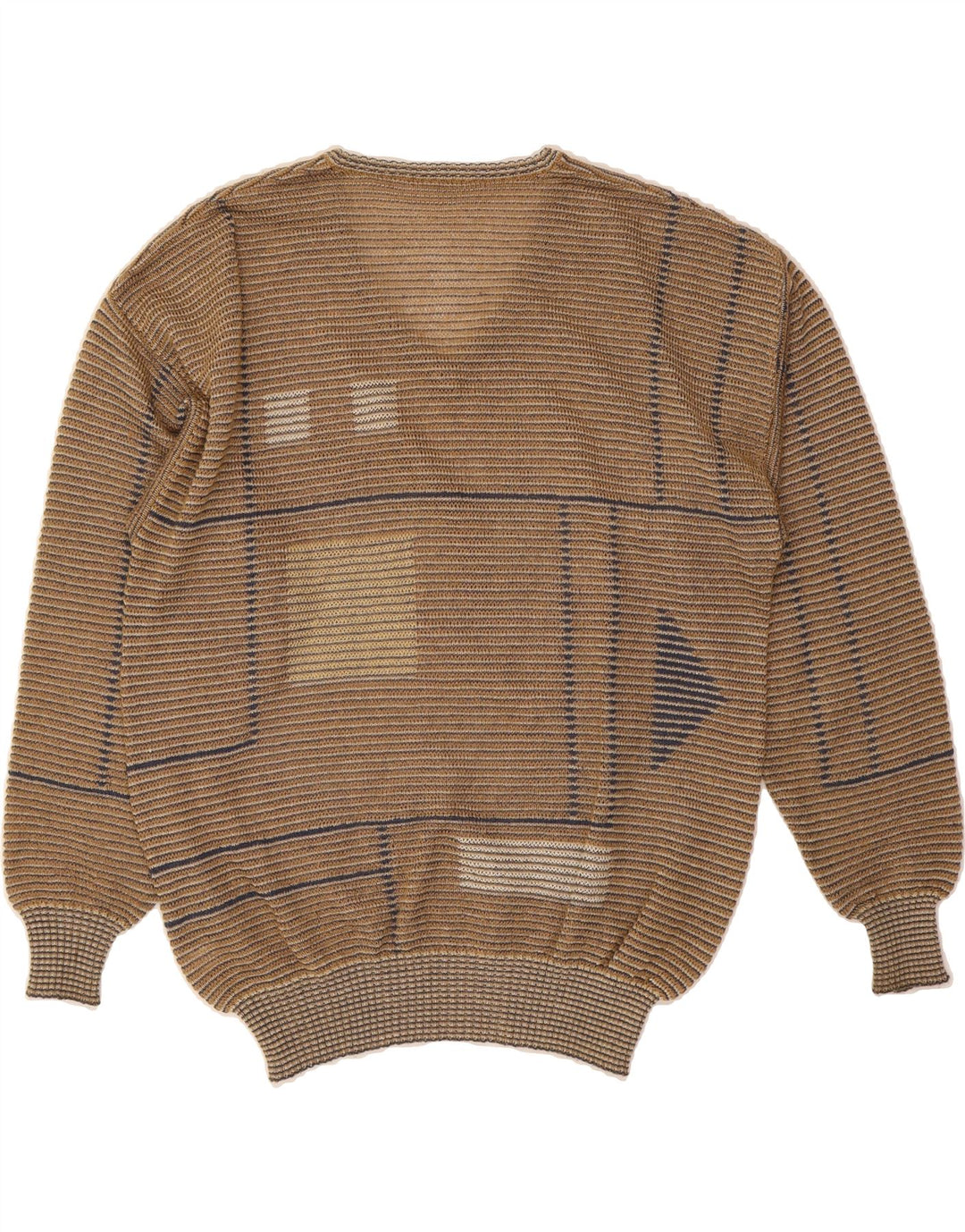 MAYSER Mens V-Neck Jumper Sweater Medium Brown Pinstripe Polyacrylic Vintage MAYSER and Second-Hand MAYSER from Messina Hembry 
