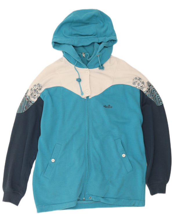 Pulover cu glugă cu fermoar vintage pentru femei Ellesse UK 10 Small Blue Colorblock