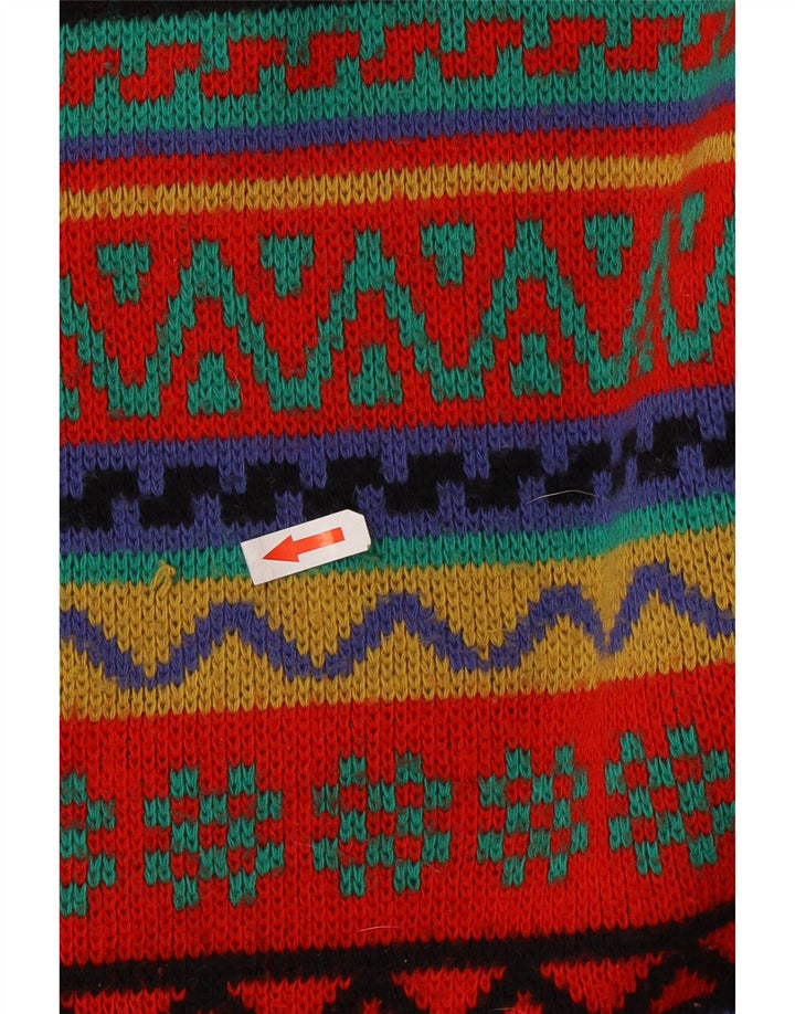 Pulover Vintage pentru bărbați cu gât roșu, mijlociu, multicolor, Fair Isle