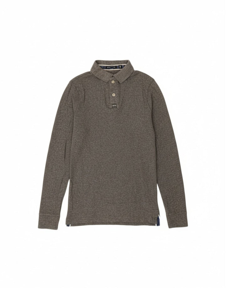 SUPERDRY Mens Long Sleeve Polo Shirt Small Grey Cotton