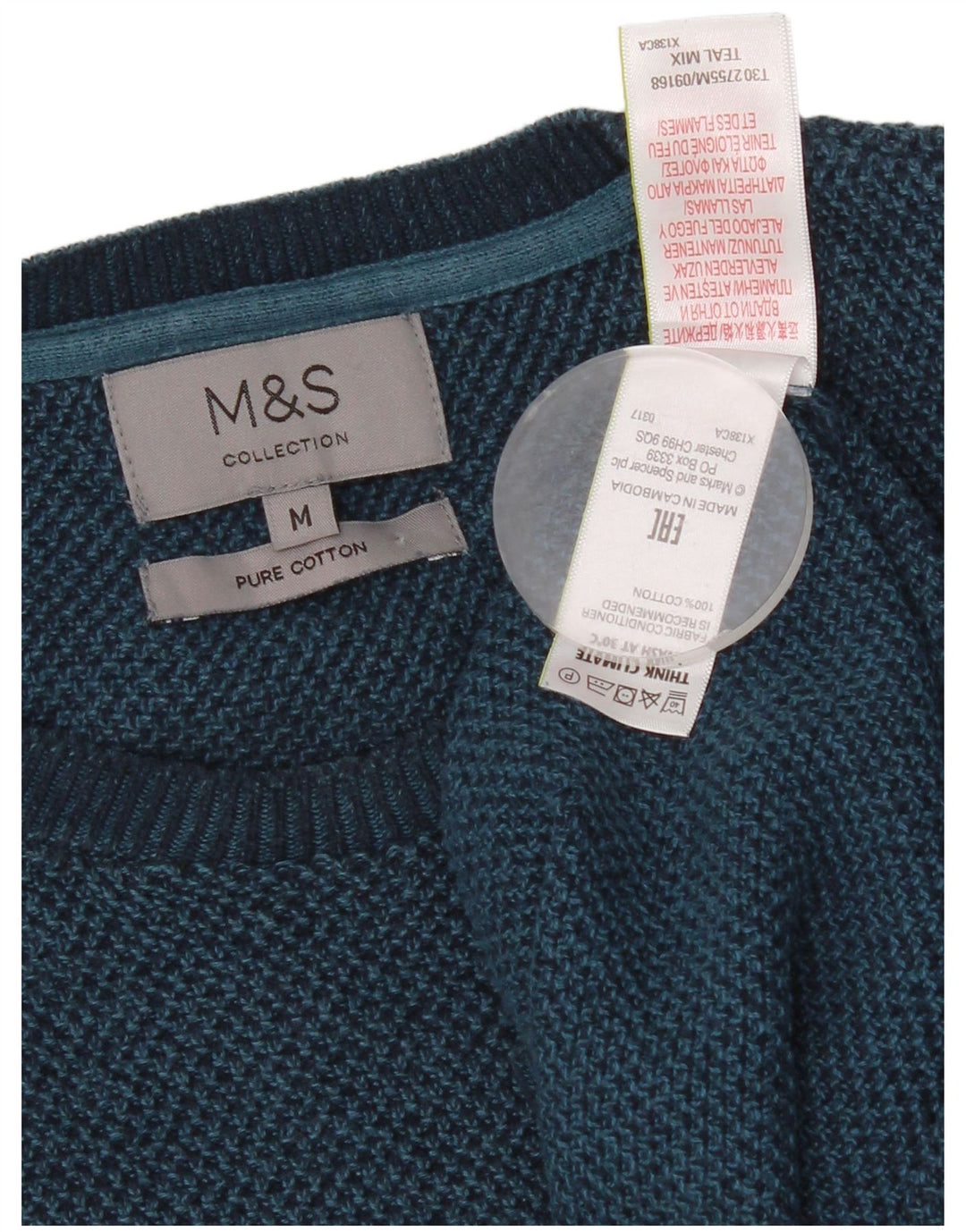 Pulover pentru bărbați Marks & Spencer, cu gât crew, bumbac albastru mediu