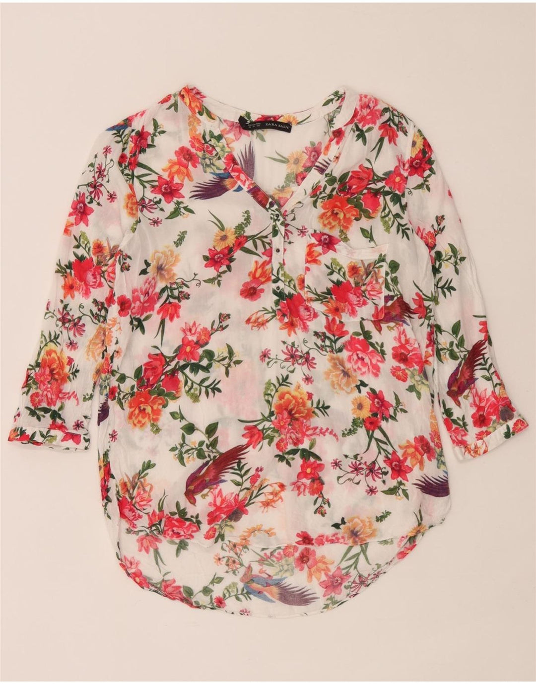 Bluză pentru femei Zara cu mâneci 3/4 UK 12 Medium Multicolor Floral