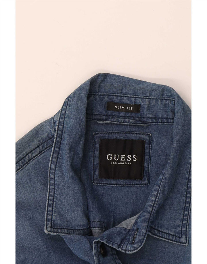 Cămașă pentru bărbați Guess din denim slim fit, albastru mic