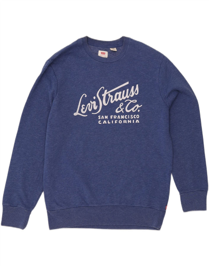 LEVI'S Womens Graphic Sweatshirt Jumper UK 16 Large Blue Cotton Vintage Levi's and Second-Hand Levi's from Messina Hembry 