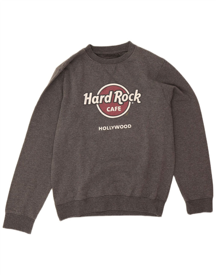 Hanorac cu grafică Hollywood Hard Rock Cafe pentru bărbați, pulat, gri mediu