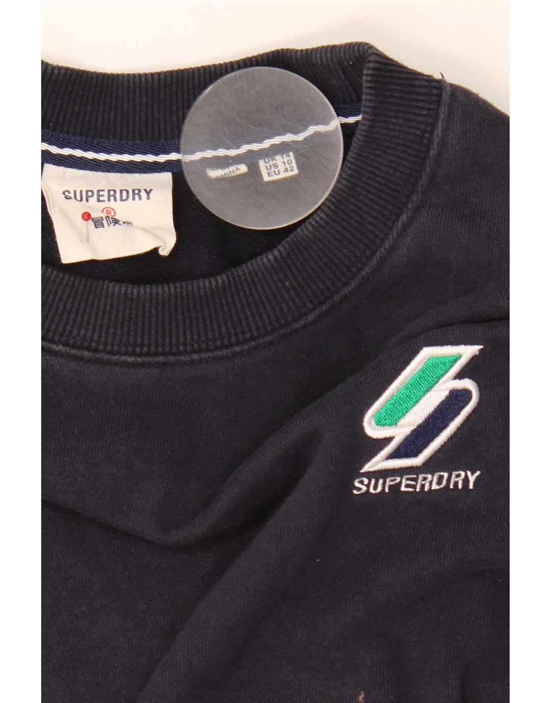Pulover Superdry pentru damă UK 14 mare, albastru bleumarin, bumbac