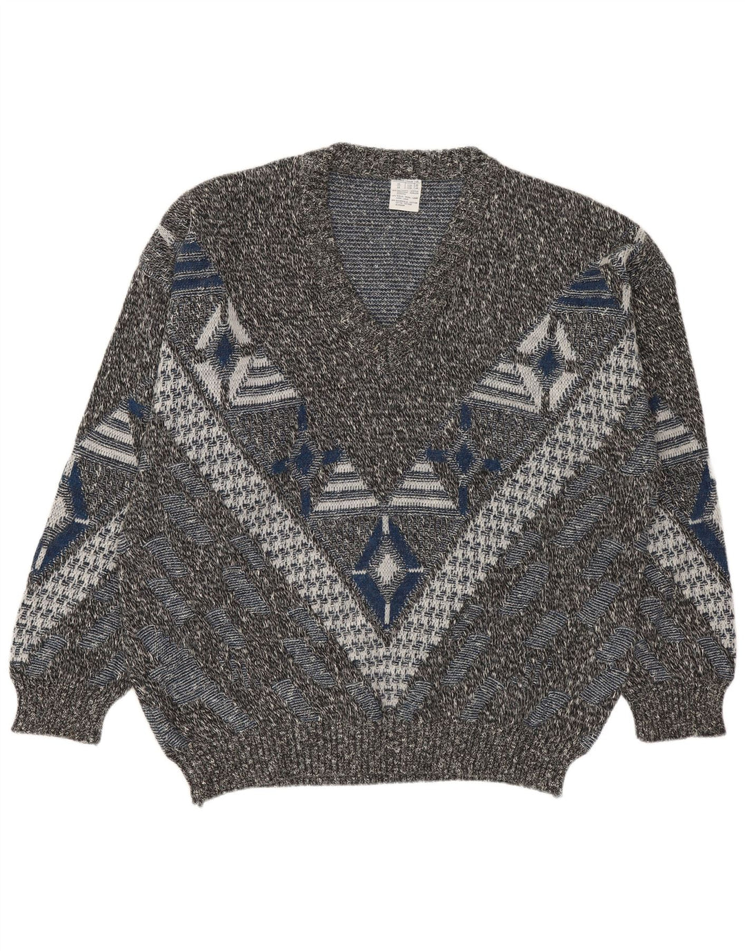 VINTAGE Pulover cu decolteu în V pentru bărbați UK 46/48 2XL Multicolor Geometric