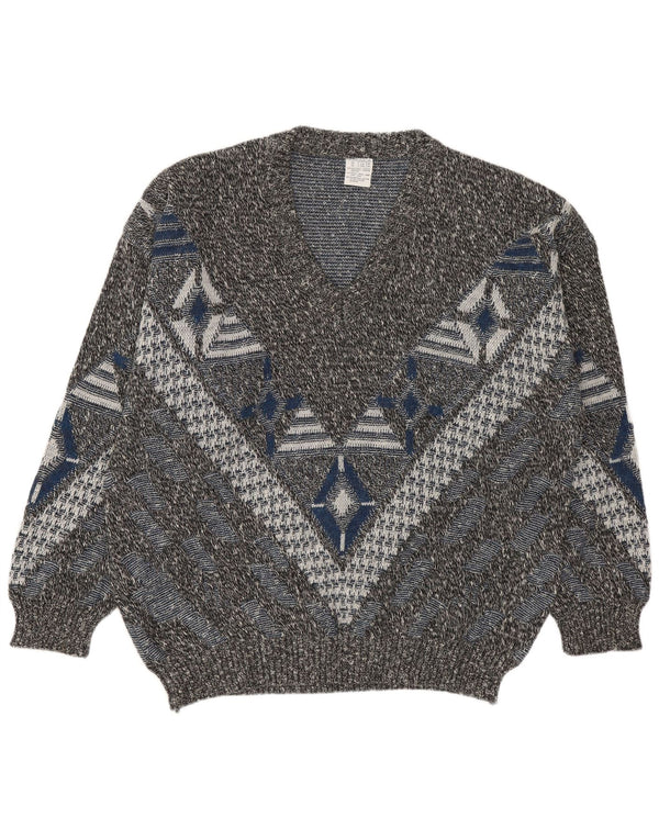 VINTAGE Pulover cu decolteu în V pentru bărbați UK 46/48 2XL Multicolor Geometric