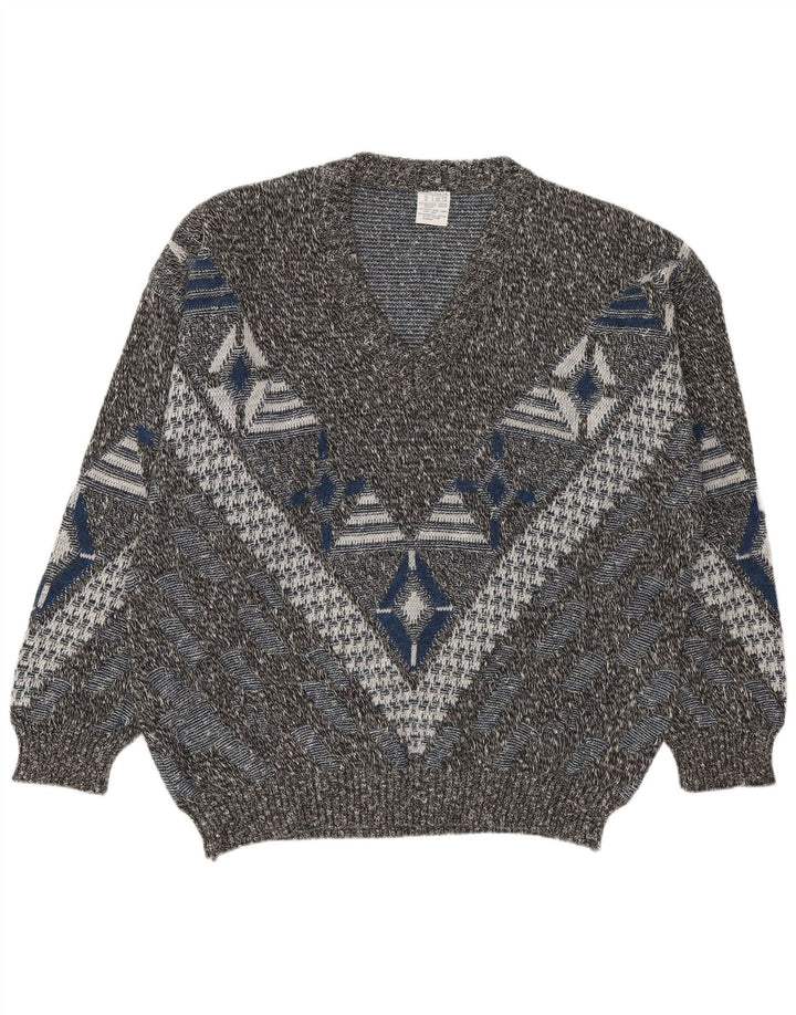 VINTAGE Pulover cu decolteu în V pentru bărbați UK 46/48 2XL Multicolor Geometric