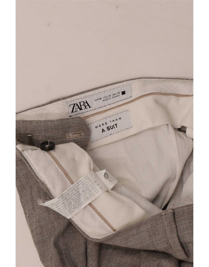 Pantaloni drepți Zara pentru bărbați EU 38 Mici L30 L32 Poliester gri