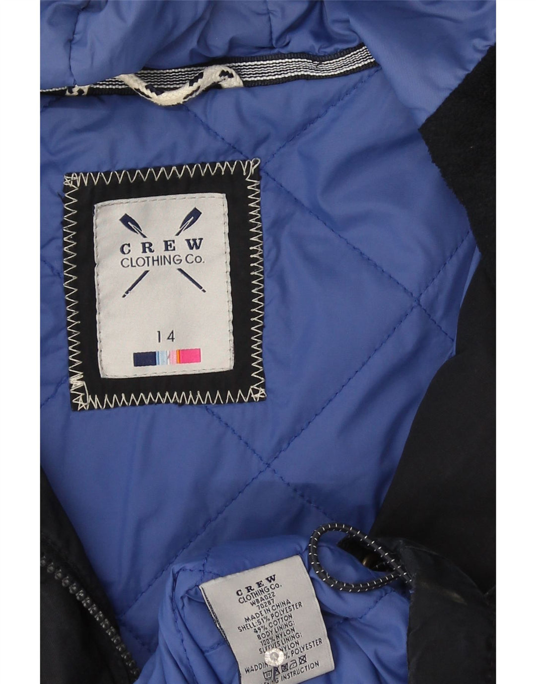 Crew Clothing Jachetă de vânt cu glugă pentru femei UK 14 Mare bleumarin