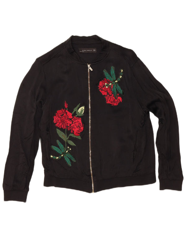 Jachetă de top pentru trening cu grafică Zara pentru femei UK 10 Small Black Floral