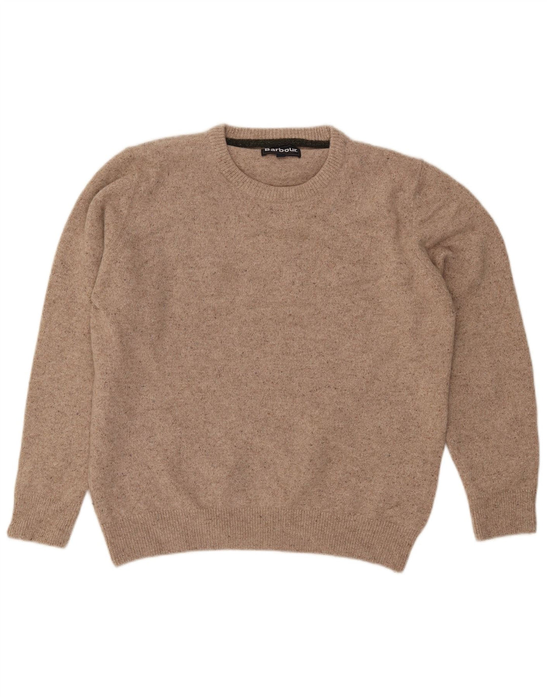 Pulover Barbour pentru bărbați cu gât roșu, lână mare bej cu pete