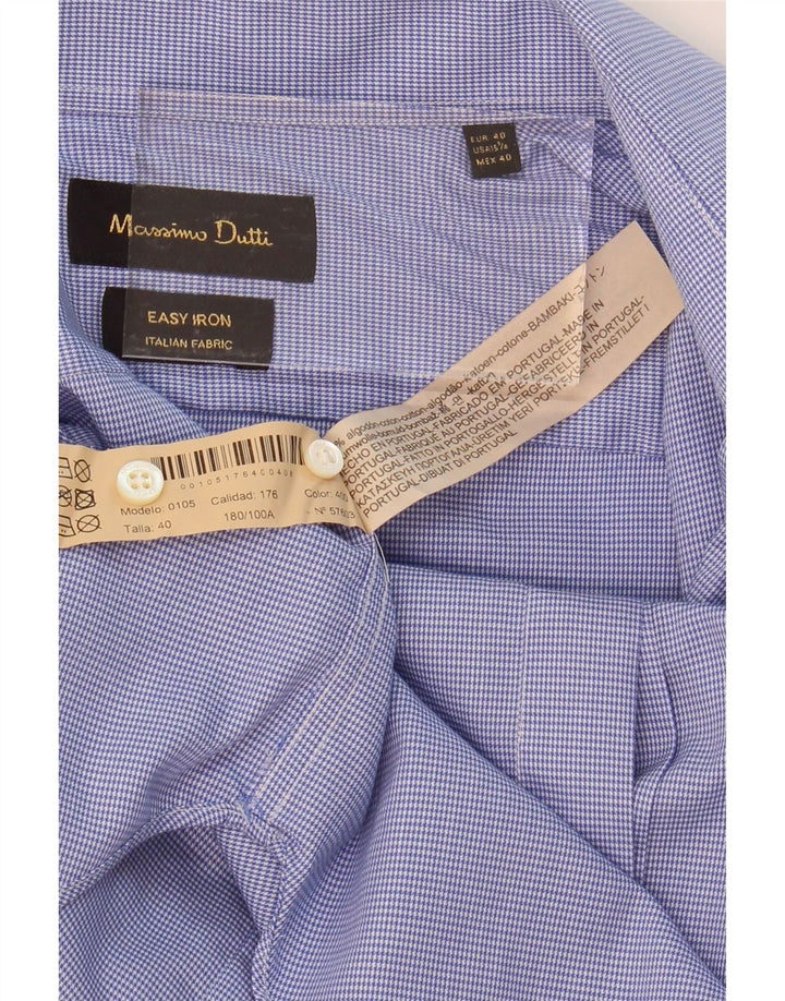 MASSIMO DUTTI Mens Shirt EU 40 Medium Blue Check Cotton Vintage Massimo Dutti and Second-Hand Massimo Dutti from Messina Hembry 