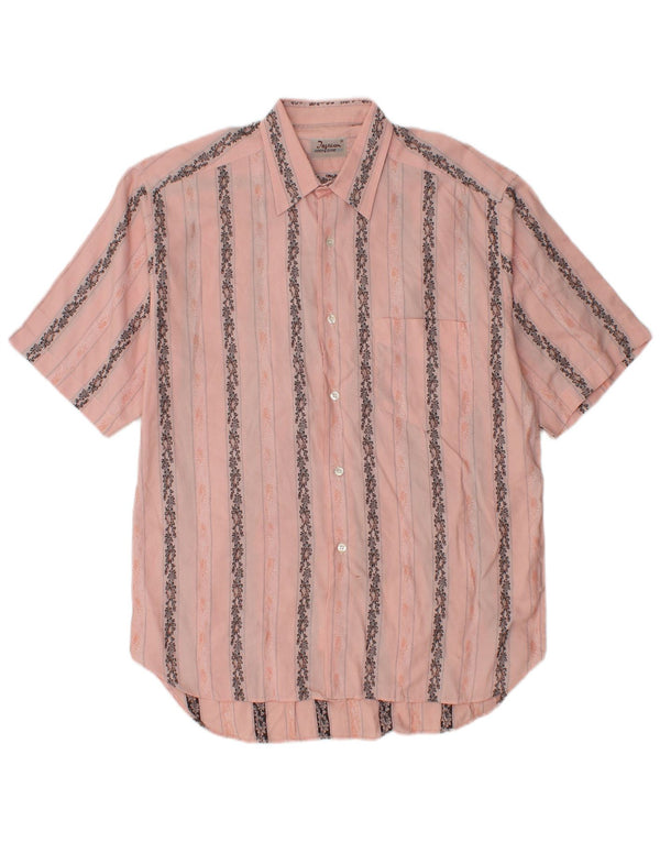 Ingram Mens Short Sleeve Shirt Small Pink Striped Cotton