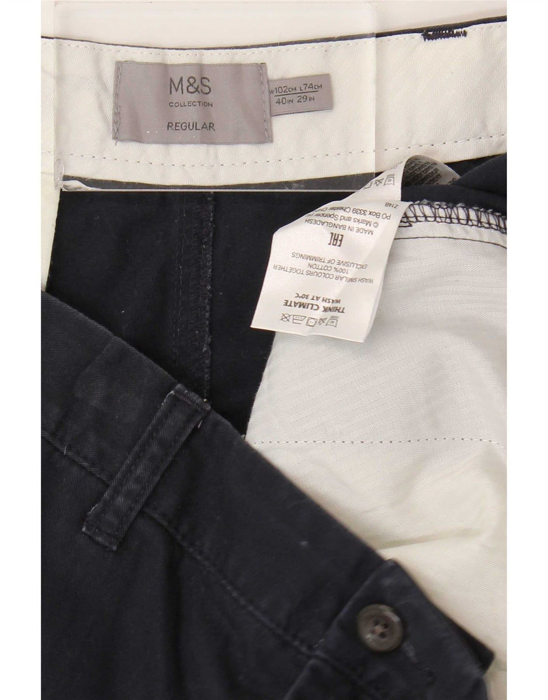 Pantaloni chino obișnuiți pentru bărbați Marks & Spencer L40 L29 Bumbac bleumarin