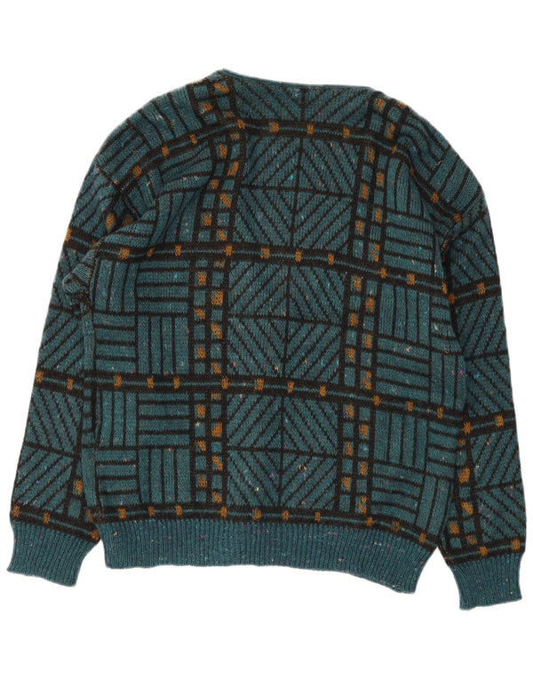 Pulover vintage cardigan supradimensionat pentru femei UK 18 XL verde geometric