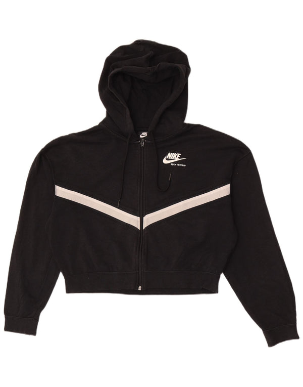 Pulover Nike Crop Oversized Zip Hoodie pentru femei UK 10 Small Black Colorblock